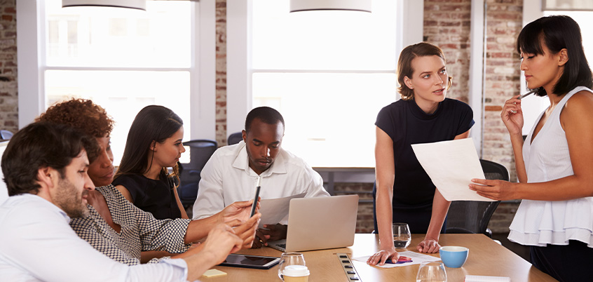 team working together at table
