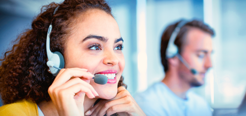 Woman at call center on phone
