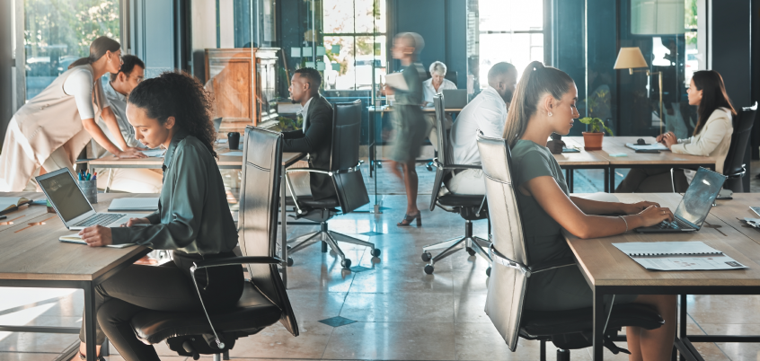 Office with people working on laptops